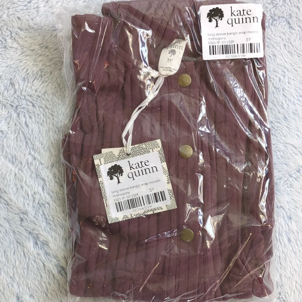 NWT 5Y Kate Quinn Long Sleeve Kanga Snap Hoodie Hooded Jacket Mahogany Wide Rib